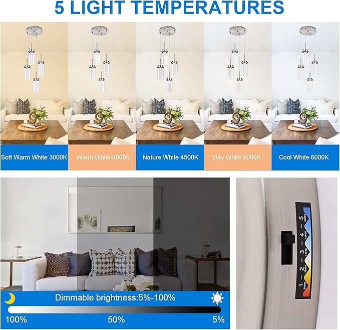 MELUCEE Modern LED Pendant Light Fixtures 4-Light Kitchen Pendant Lights with 3000K-6000K Adjustable Color Temperature Brushed Nickel Ceiling Hanging Lamp for Dining Room Bedroom Kitchen Island