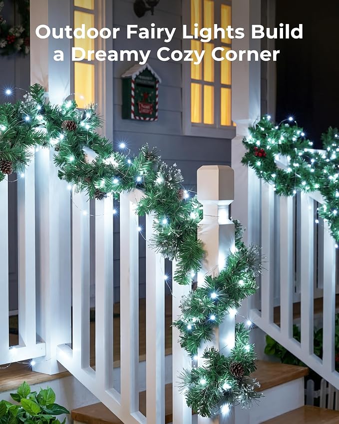Minetom Solar String Lights for Outside, 33Ft 100 LED Outdoor Solar Fairy Lights, 8 Modes Balcony Lights for Tree Patio Christmas Party Wedding Decor (Pure White) | IP65 Waterproof Twinkle Lights with 8 Modes Outdoor & Indoor, Patio Lights for Tree Gar...