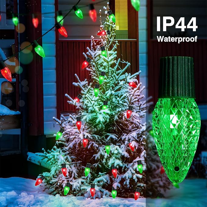 HOLILLUMA Smart C9 Christmas Lights Outdoor, 118FT 150LED RGB Color Changing String Lights, App&Remote Control, Music Sync, Connectable LED Christmas Tree Lights for Outdoor House Holiday Decoration