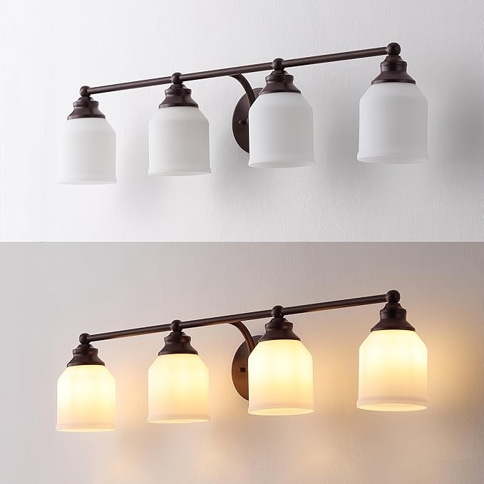 JONATHAN Y 33.25" Oil Rubbed Bronze/White Modern Farmhouse LED Vanity Light Wall Sconce Fixture, Frosted White Glass Shade, Dimmable Wall Lamp for Bathroom Mirror Kitchen Sink, UL Listed (JYL7552C)