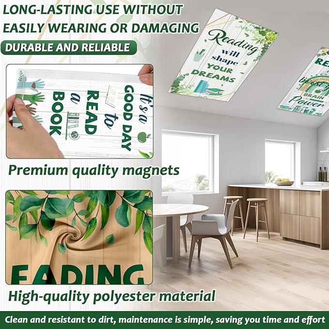 6 Pcs Eucalyptus Leaves Fluorescent Light Covers for Classroom Reading Theme Ceiling Light 4 x 2 Feet Magnetic Light Covers Filter Easy Install for Office Hospitals Home Supplies(Eucalyptus Leaves)