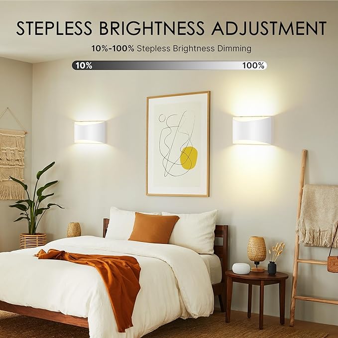 FOLKSMATE Battery Operated Wall Sconces Set of 2, White Rechargeable Remote & Touch Wall Lamps, 3 Color Temperatures, Dimmable Lamp for Bedroom, Living Room, Hallway