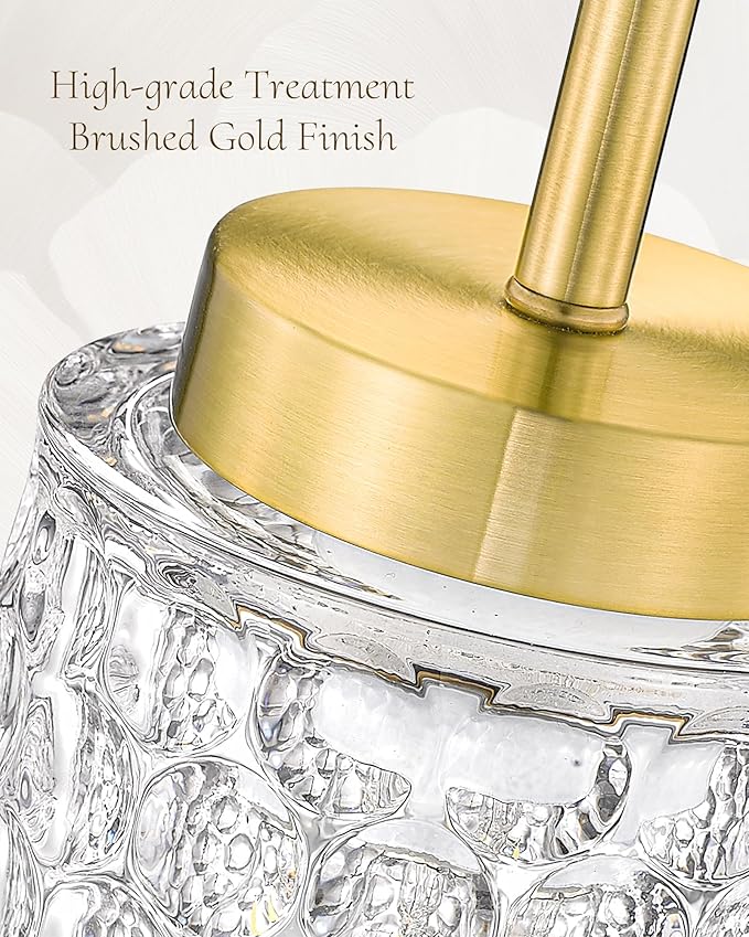 FEMILA 4" Gold Chandelier, 3-Pack Brushed Gold Pendant Light for Kitchen Island, Bedroom, Dining Room Light Fixture, Hammered Glass, 4FY86MIL-3PK BG