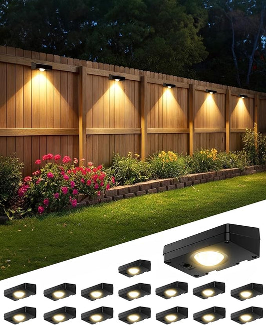 Solar Fence Lights Outdoor Waterproof, 3000/4500/6000K 3 Mode, Fence Lights Solar Powered for Outside Backyard, Railing, Step, Patio, Fence Post, Home Improvement Garden Decor, 16 Pack