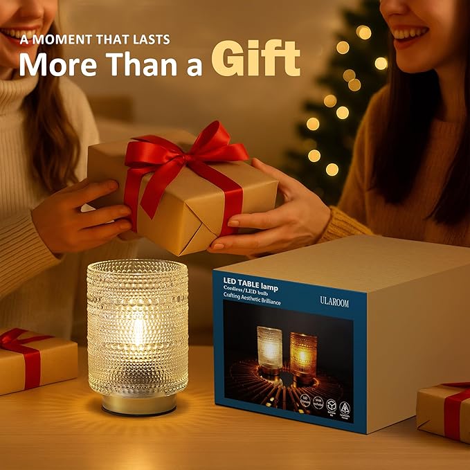 2 Pack Battery Operated Decorative Lamp with Timer for Bedside,Small Cordless Table Lamps with LED Warm Bulb for Shelf/Coffee Table/Entryway/ Bathroom or Kitchen Counter/ Dorm/Office Cubicle(Clear)