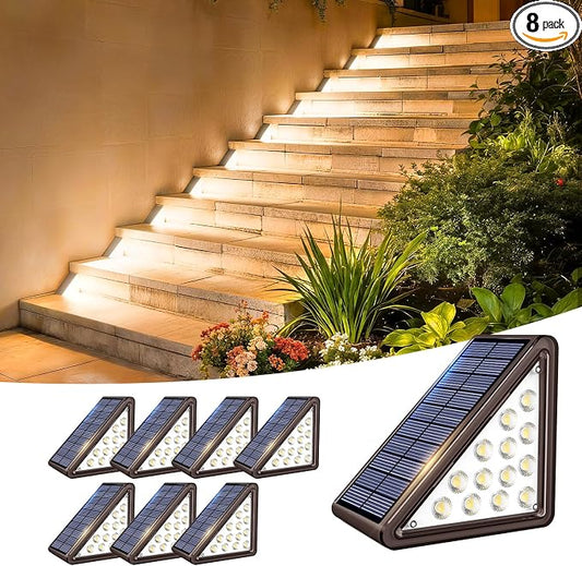 JEJOT Solar Step Lights Outdoor Waterproof IP65,Warm White Brown Solar Stair Lights, Outdoor Light Decor for Stair, Deck, Step, Porch and Outside Patio, 8 Pack