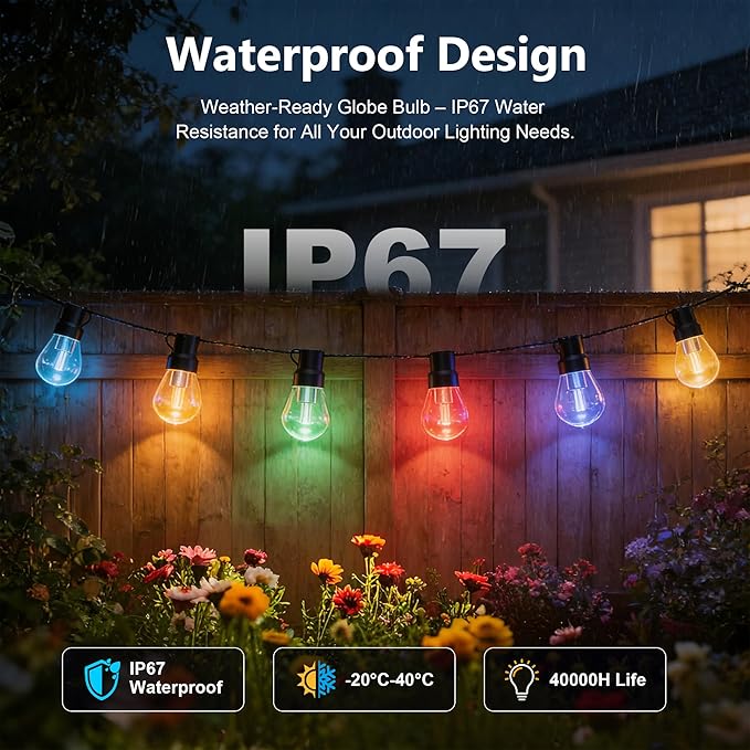 Beizelte Outdoor String Lights, 200FT RGB+IC Outside Light Dimmable Shatterproof LED Bulbs, IP67 Waterproof Chasing Effect Lighting DreamColor Patio Strip Lights for Backyard, Balcony, Outdoor Living