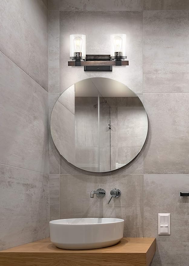 JONATHAN Y 15" Oil Rubbed Bronze LED Vanity Light, Rustic Farmhouse Sconce, Clear Seeded Glass Shade, Industrial Wall Lamp for Bathroom Mirror, Kitchen Sink, LED Bulb (JYL7508A)