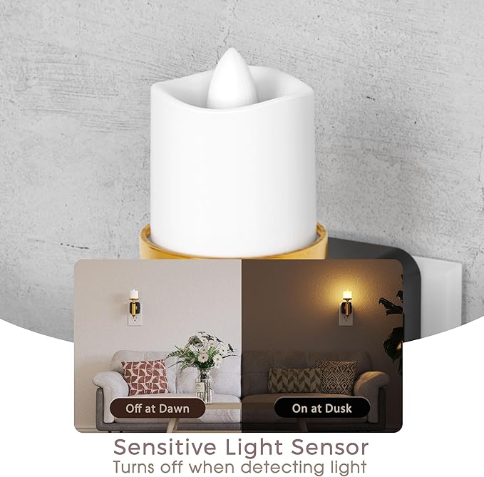 Briignite Flameless Candle Night Light, Night Lights Plug into Wall, LED Candle Night Light with Light Sensor, 0-100LM Dimmable Nightlight Plug in, 3000K Soft White Nightlight for Bathroom, 2 Pack
