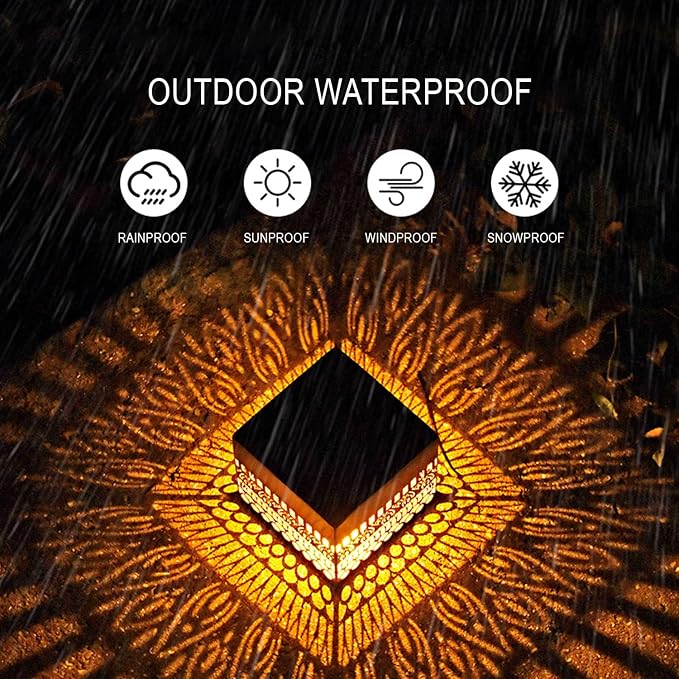 Retro Solar Table Lantern Outdoor Waterproof, Metal Tabletop Light Desktop Decorative Lamp-Atmosphere Landscape Garden Light, Solar Projection Desk Lamp for Courtyard (Warm White)