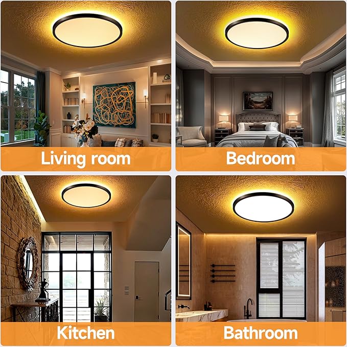 Mille Lucciole 4 Pack LED Flush Mount Ceiling Light Fixture with Remote Control Night Lights, Dimmable Ceiling Lights Black 12 Inch 30W 3000LM 3CCT Color Adjustable Led Ceiling Light fixtures