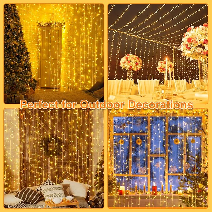 THKFUL 20x10FT 600LED Curtain Lights for Room,Hanging Backrop Curtain Fairy Lights Indoor Window Icicle Light Waterproof with Remote Control,Timer for Holiday Yard Garden(Warm White)