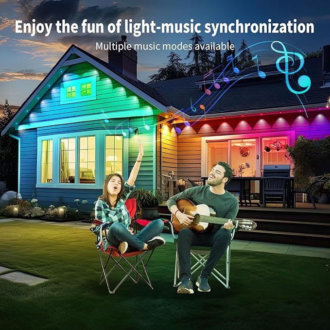 Permanent Outdoor Lights RGB Smart IC 100FT/50LEDs Decor IP68 Waterproof Music Sync Eaves Lights with Remote&APP Control Suitable for Holiday Decoration Christmas Garden Party Decor Deck