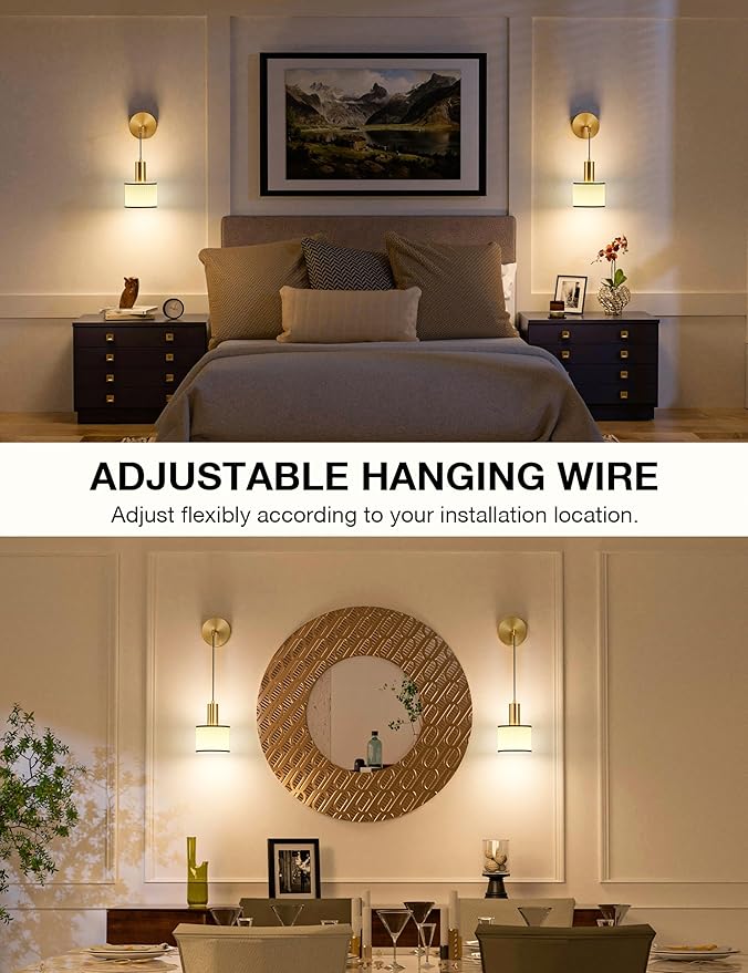 NIORSUN Battery Operated Wall Sconce Set of 2, Black Gold & Off-White Wireless Rechargeable Wall Lights with 5200mAh Dimmable Detachable Bulbs and Remote, 9 Colors Sconces Wall Decor for Living Room