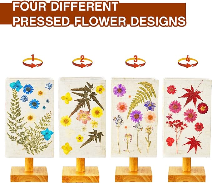 Hortsun Pressed Flower Lamp Vintage Table Small Lamp Cottagecore Decor Boho Night Light Decorative Rustic Night Light for Bedroom, Living Room or Office, Valentine Gift for Women(Rectangle)