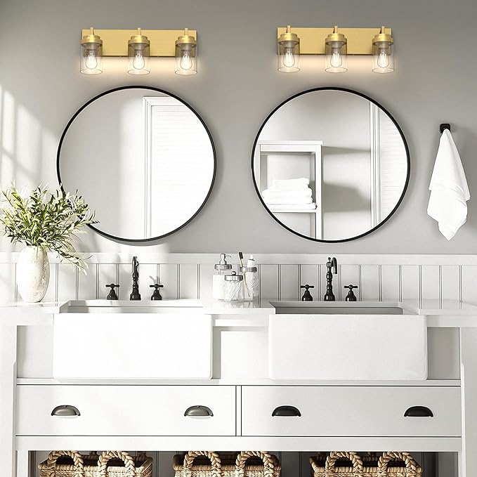 Espird Bathroom Lighting Fixtures, 3-Light Bathroom Vanity Lights Over Mirror, Brass Vanity Light with Glass Shade, Modern Vanity Lighting Fixtures for Bedroom, Hallway