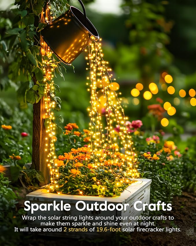 120LED 10FT Solar Fairy Lights Outside Waterproof, 8 Lighting Modes IP65 Outdoor Solar String Lights Outdoor Waterproof Firecracker Twinkle Light for Patio Yard Garden Party Decorations, Warm White