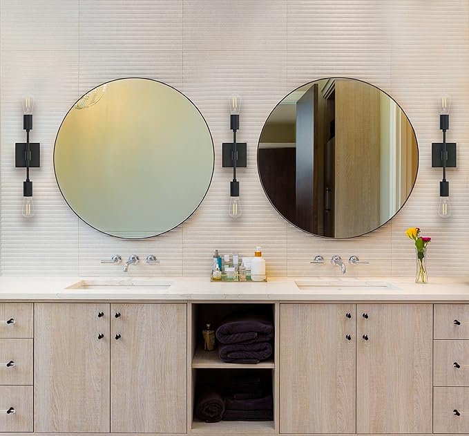 Linea di Liara Berbella 2-Light Matte Black Bathroom Vanity Light Fixtures Modern Wall Sconces Lighting Fixture Wall Lights for Hallway and Bedroom Sconces with Two LED Bulbs Included, UL Listed