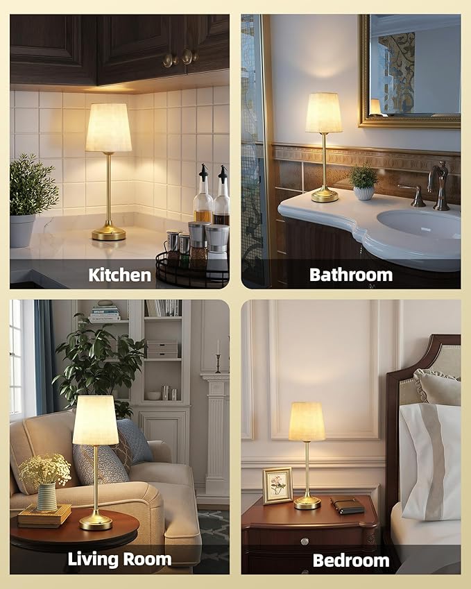 Battery Operated Lamp, 8000mAh, Ambient Light, Touch Control, Dimmable, Portable, 2700K, LED, Wireless, Rechargeable, Battery Operated, Desk Lamp, Kitchen Lamp, Fabric Shade, for Dining Room, Bedroom
