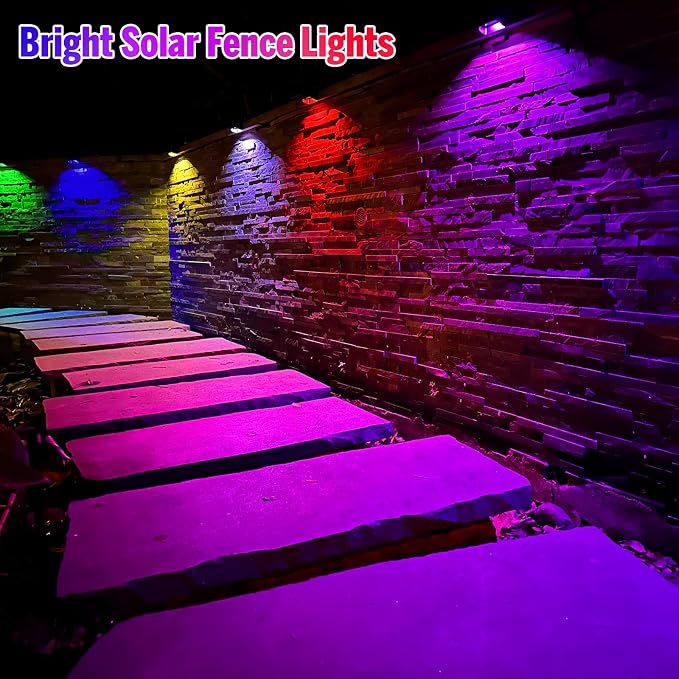 Yivsen Solar Fence Lights, Warm White & RGB Fence Lights Outdoor Step Lights Outdoor Waterproof LED Solar Lighting for Outside, Backyard, Patio, Deck, Stair Handrail, Pool and Wall(8 Pack,Black)