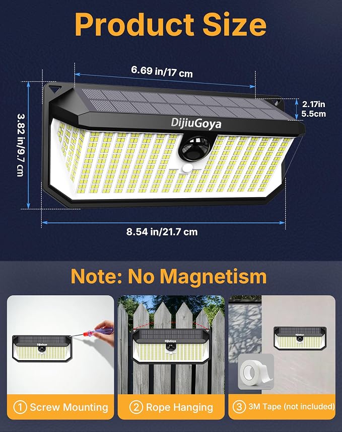 Solar Security Lights Outdoor, 466 LED 4000Lm Ultra Bright, 270° Wide Motion Sensor, IP68 Waterproof, 3 Modes Dusk-to-Dawn Solar Flood Light for Driveway Fence Garden Garage, 2-Pack
