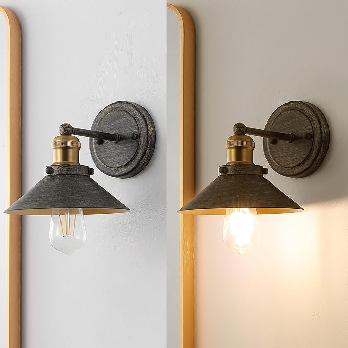 JONATHAN Y 7.88" Rustic Dark Gray/Brass Gold 1-Light Industrial Farmhouse Metal Vanity Light Wall Sconce, Metal Shade for Bathroom Mirror, Kitchen, Entryway, LED Bulb Included (JYL7426D)