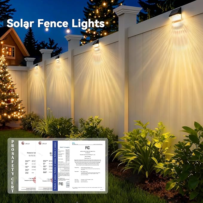 4 Pack Solar Deck Lights Outdoor, 12 Modes RGB Color with Remote Dimmable Solar Fence Lights Outdoor Led Powered Christmas Light Waterproof Color Changing for Step, Fence, Yard, Patio, Pool and Yard