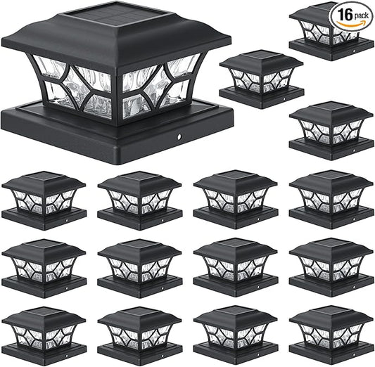 APONUO 4x4 Solar Post Cap Lights 16 Pack - 6x6 Post Cap Solar Light, 2-Mode, IP64 Waterproof, Post Lights Solar Powered for 4x4 5x5 6x6 Wood/Vinyl Posts, Black
