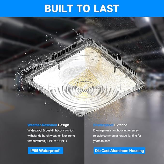 LED Canopy Light for Gas Station Light, 120W 18000lm 0-10V Dimmable 5000K, IP65 Waterproof Commercial Canopy Lights for Outdoor Garage Warehouse Shop Carpor UL Listed, 1 Pack
