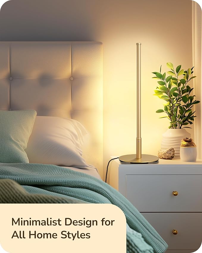 EDISHINE LED Table Lamp, Stepless Dimmable Bedside Lamp with 3 Color Temperature, Modern Nightstand Lamp, Upgraded Desk Lamps for Bedroom, Living Room, Corner, Gift, Metal Finish, Gold, 6W