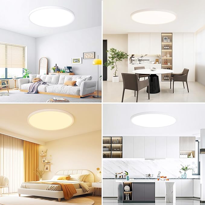 24 inch Led Ceiling Light Fixtures, 48W Ultra Thin Dimmable Flush Mount, 3000K/4000K/6500K Selectable, Round White Ceiling Lamp for Bedroom Kitchen Living Room Dining Room,White