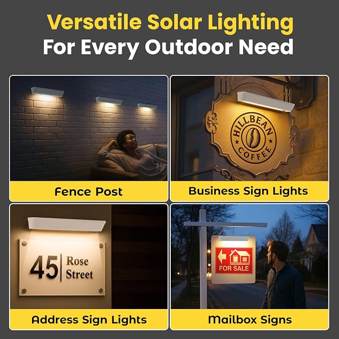 Brighticonics 2Pck Solar Address Sign Light – IP65 Waterproof Easy Install, Auto Dusk-to-Dawn On/Off – Outdoor Light for Business, Lease, Real Estate Sign Post – LED Signboard Gifts – Cold White 6000K