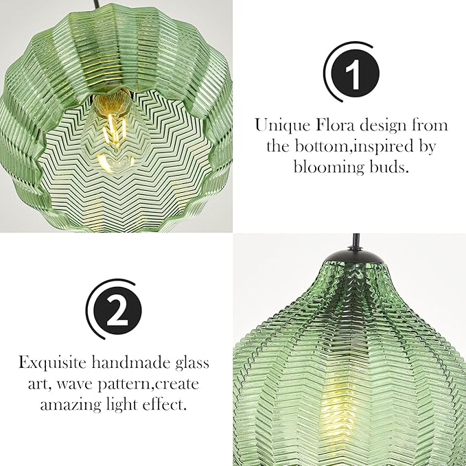 VILUXY Vintage Pendant Lights Glass Green Hanging Light Fixture for Dining Room 1-Light Globe Pendant Lighting Hand-Blown Glass Ceiling Light Adjustable for Kitchen Island Bedroom Hallway