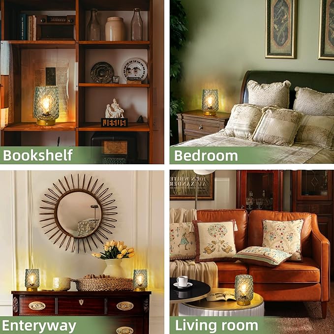 MJ PREMIER Cordless Rechargeable Table Lamp, Dimmable Portable Night Light with Diamond Facet Design 1800mAh Battery Operated Lamp for Bedside Patio Outdoor Home Decor, Emergency Gift for Women Green