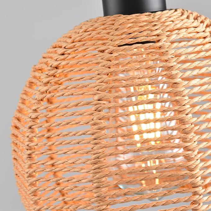 Hand-Woven Rattan Flush Mount Ceiling Light,Farmhouse Light Fixtures Ceiling Mount Boho for Hallway Bedroom Kitchen Entryway Living Room
