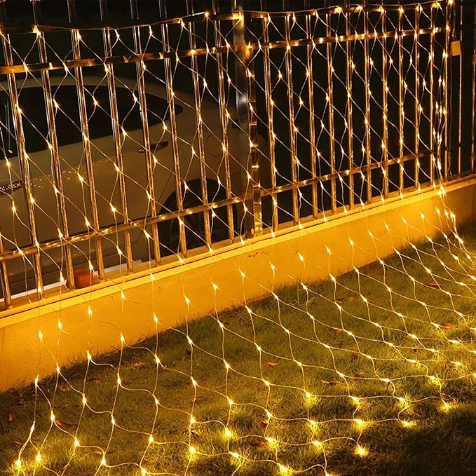 Dazzle Bright Christmas 360 LED Net Lights, 12FT x 5 FT Connectable Waterproof String Lights Clear Wire with 8 Modes, Christmas Decorations for Indoor Outdoor Xmas Party Yard Garden Decor (Warm White)