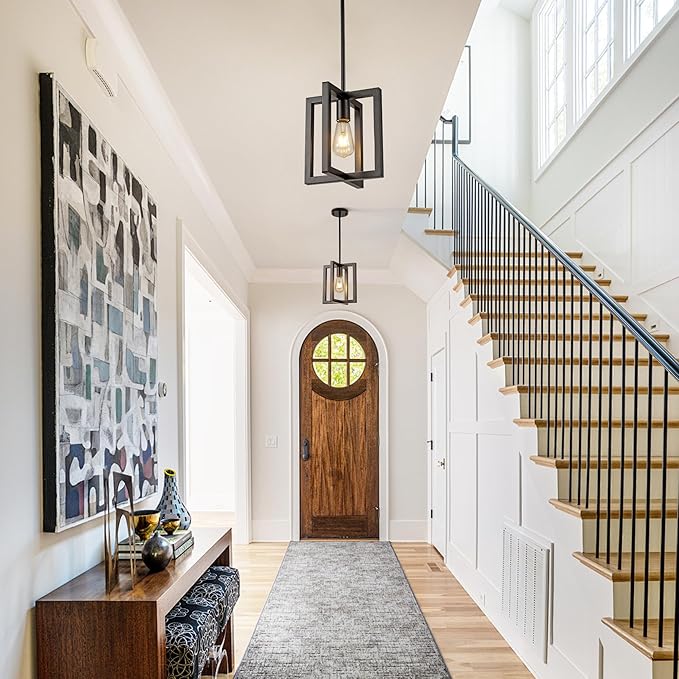 Klgxnrd Small Modern Farmhouse Black Pendant Lights Kitchen Island, Adjustable Hanging Metal Industrial Chandelier Ceiling Light Fixture for Hallway Entryway Bedroom Dining Room