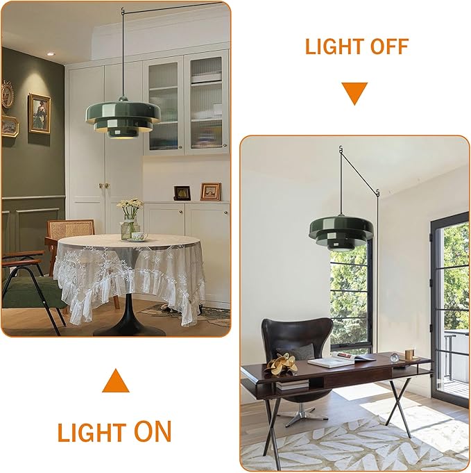 Plug-in Green Pendant Light Fixtures, 16FT Hanging Lights with Plug in Cord 3-Layer Shade Mid Century Modern Hanging Lamp Pendant Lighting for Bedroom Dining Room Living Room