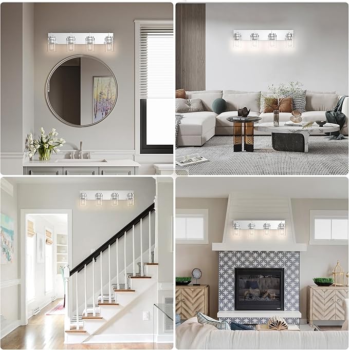 Espird Chrome Light Fixtures, 4 Light Bathroom Vanity Light with Clear Glass Shade, 30 in Modern Vanity Light, Bathroom Lighting Fixtures Over Mirror for Living Room