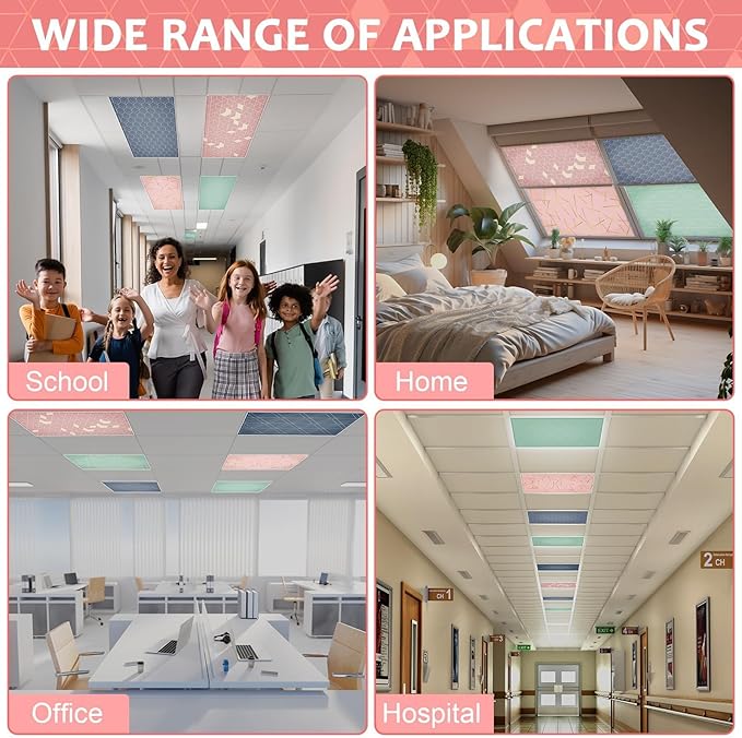 QOUBAI 12PCS Fluorescent Light Covers, 4x2 Feet Magnetic Light Cover Fluorescent Lights Shade Panel Positive Inspirational Ceiling Lights Filters for Office Classroom Home Drop Ceiling Geometric