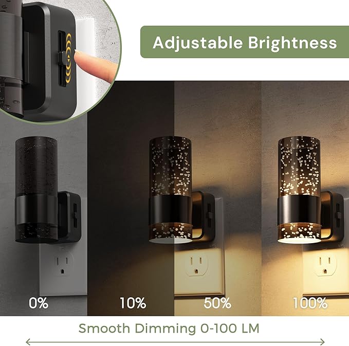 L LOHAS LED Night Lights Plug into Wall, 2 Pack Acrylic Bubble Night Light,Dimmable Nightlight with 0-100 LM, 3000K Plug in Night Light with Dusk to Dawn Sensor, for Bathroom Hallway Bedroom