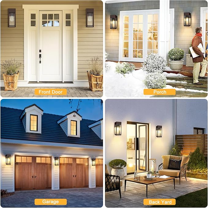2 Pack Porch Lights Outdoor Wall Sconce, Outdoor Light with GFCI Outlet, Waterproof Exterior Wall Lantern Light Fixtures, Anti-Rust Wall Lamp for Patio Doorway Garage- Oil Rubbed Bronze
