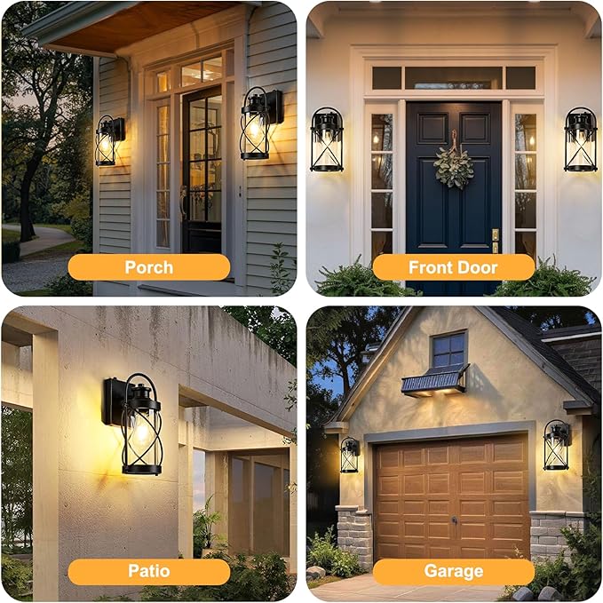 OKELI Dusk to Dawn Outdoor Wall Lights Fixtures, Waterproof Exterior Lighting Fixtures with Photocell Sensor,Vintage Black-Bronze Metal Cage Lantern Outside Lights for Porch Patio House Garage