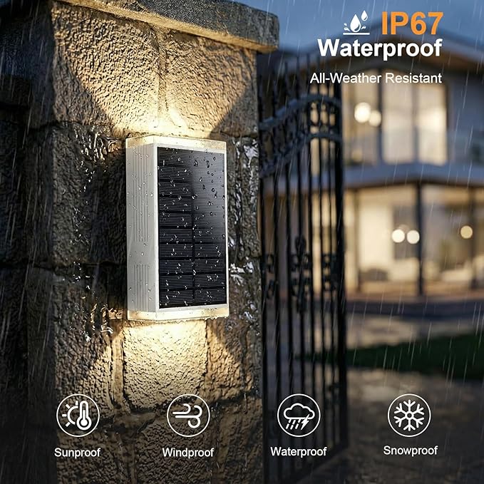 Solar Wall Light Outdoor,3000/4500/6000K/RGB 13 Modes Dusk to Dawn Lighting Solar Sconce Lights IP67 Waterproof Up and Down Solar Lights Outdoor for House /Porch/Fence/Patio/Garage-White Shell (8PCS)