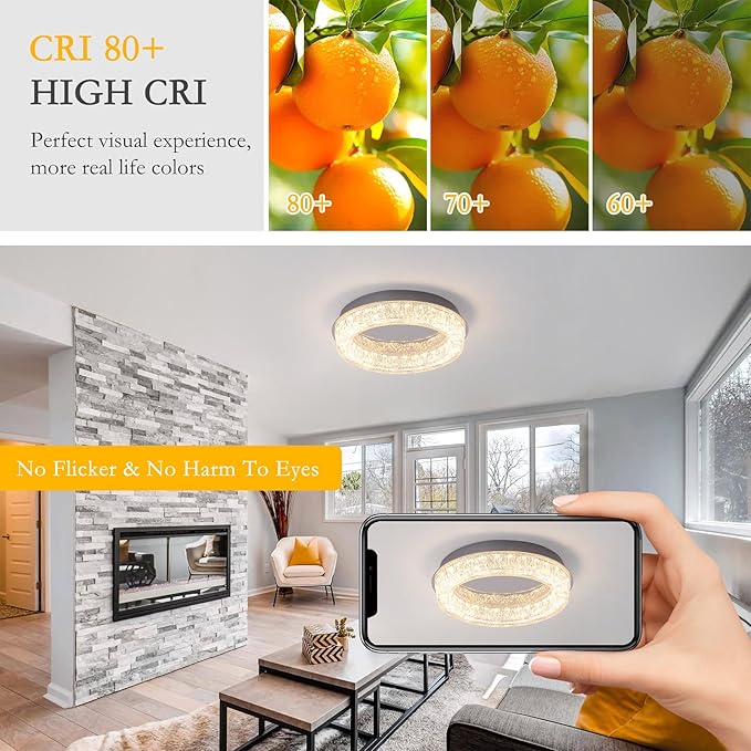 Qcyuui Flush Mount Ceiling Light 12.2in Modern LED Ceiling Light Round LED Light Fixture with Acrylic Lampshade Ceiling Lamp for Bedroom Kitchen Entryway Hallway Foyer,Chrome,3000K