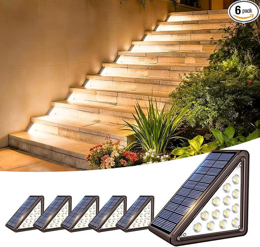JEJOT Solar Step Lights Outdoor Waterproof IP65,Warm White Brown Solar Stair Lights, Outdoor Light Decor for Stair, Deck, Step, Porch and Outside Patio, 6 Pack