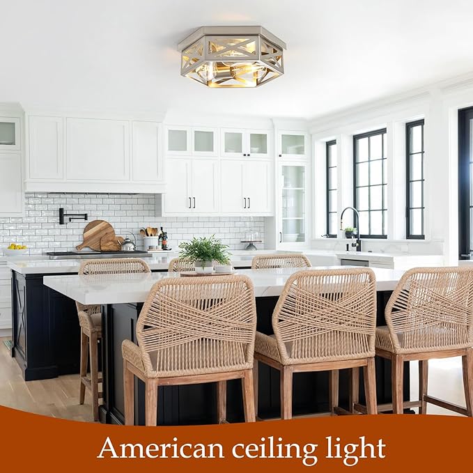 Industrial 3-Light Semi Flush Mount Ceiling Light Fixture,Moder Brushed Nickel Sputnik Ceiling Lighting,Farmhouse Chandelier E26 Base Pendant Lamp