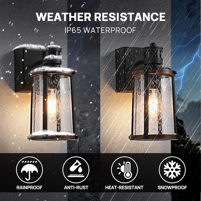 Dusk to Dawn Motion Sensor Outdoor Light with GFCI Outlet Waterproof Outside Porch Light Exterior Lighting Fixtures for House Garage Front Door,Bulb Included,12.5 "H,1PC