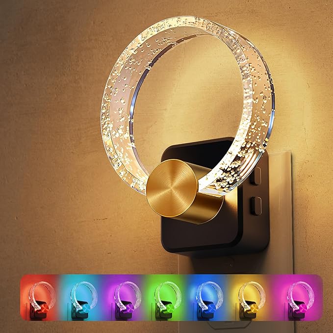 L LOHAS LED Night Lights Plug into Wall, Changing RGB Night Light with Dusk to Dawn Sensor, 180° Rotatable Bubble Nightlight Plug in Wall for Halloween, Christmas, Holiday, Hallway