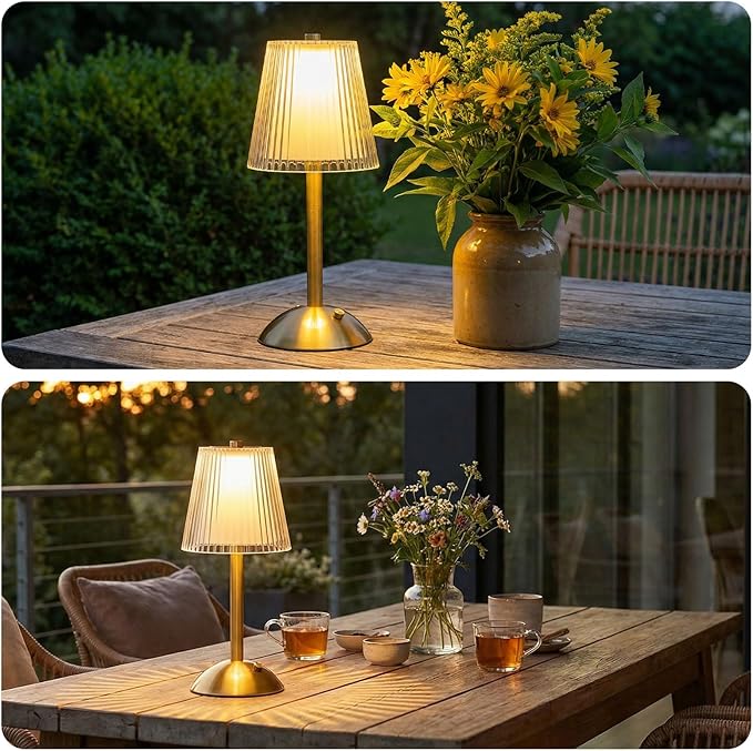 Liliful 4 Pcs Cordless Table Lamp Rechargeable Touch LED Small Gold Portable Battery Operated USB-c Desk Lamp 3 Color Dimmable for Bedroom Living Room Dining (Gold,Hollow Lined Style)
